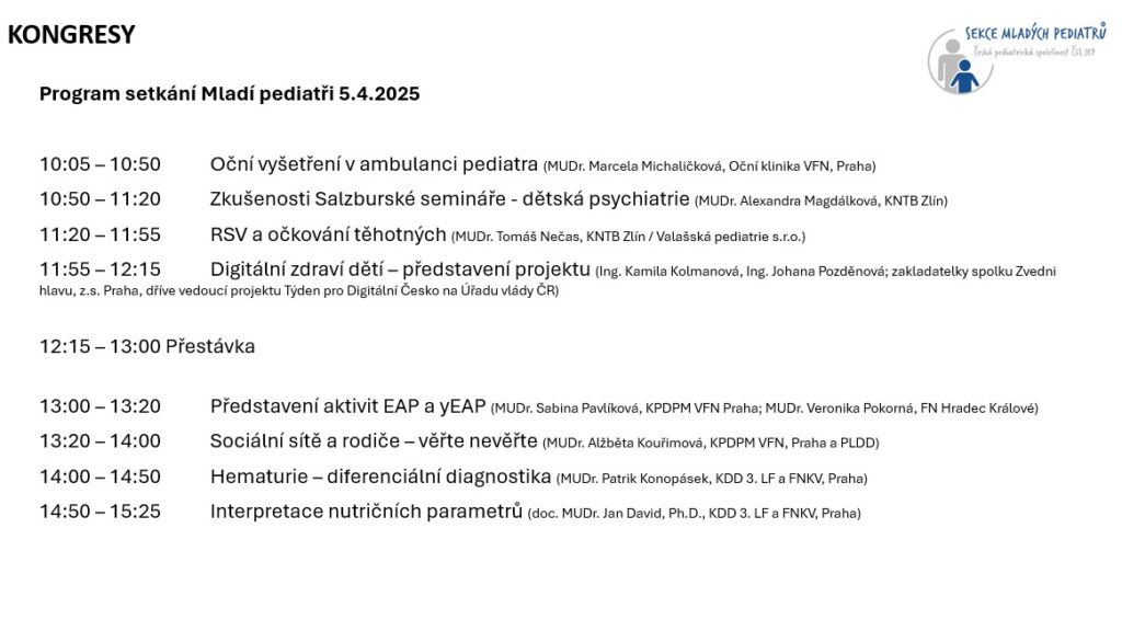 Program setkání Mladí pediatři