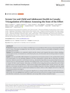 Screen Use and child and adolescent health in Canada (Tremblay)